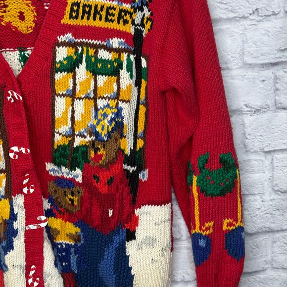 Vintage Alexandra Bartlett Christmas Bear Cardigan Sweater Red Size S Winter - Picture 4 of 6
